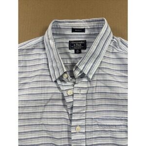 Abercrombie & Fitch Muscle Fit Shirt XXL Blue White Stripe Button Down Cotton
